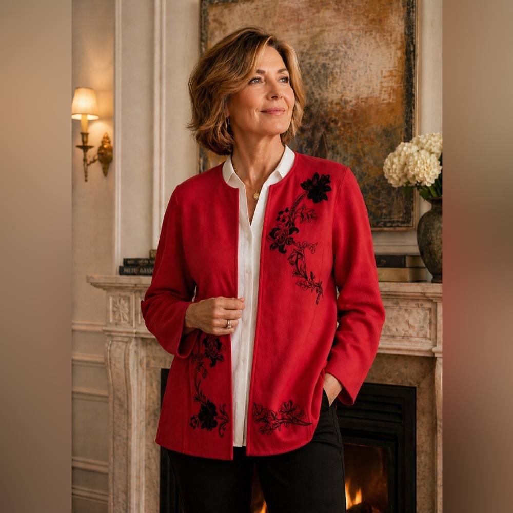 Sweater Tunic length- City Girl Nancy Bolen size M true red